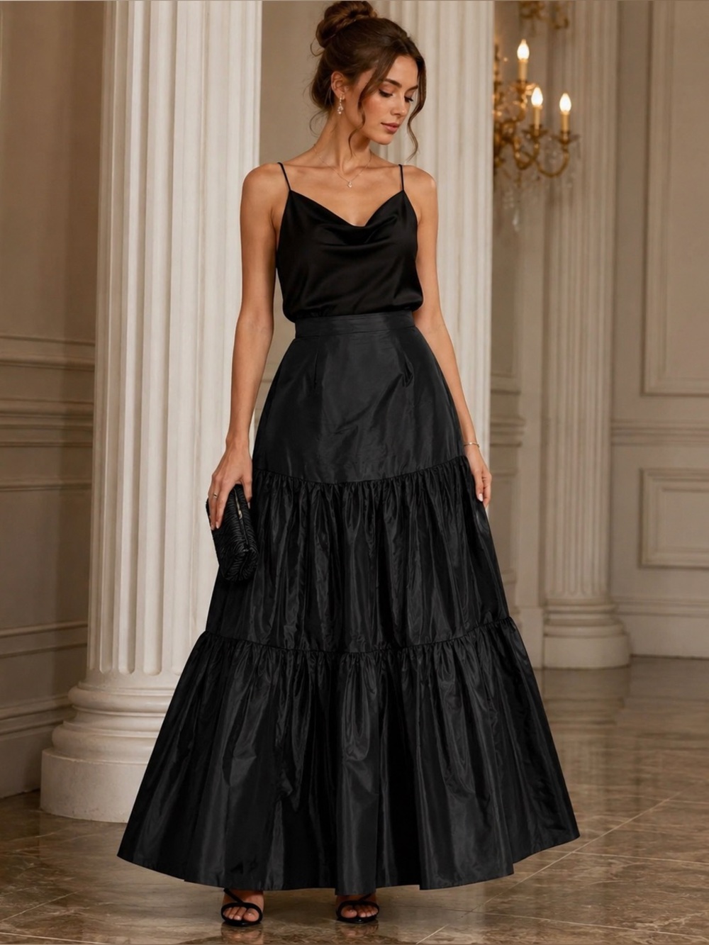 McLintock Collection Black Tiered Acetate Maxi Skirt 8 Prairie Whimsigoth Formal